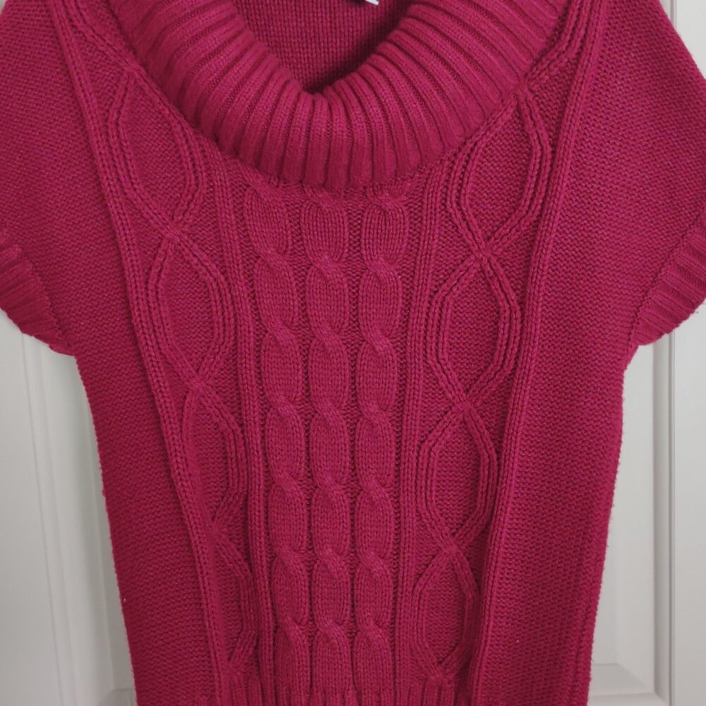 Cable Knit Sweater Red Cowl Neck Short Sleeved  Size Lg by Sweater Project